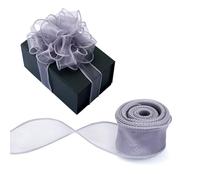 Bestewelry 20 Yards Wired Ribbon 1-5/8 Inch Translucent Polyester Fabric Ribbon Wire Ribbon with Seam Edge for Wedding Invitations Party Bouquets Decor DIY Crafts Hair Bows - Gray