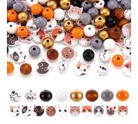 Bestewelry 200pcs Cat Wooden Beads: 18 Styles, Mixed Shapes & Colors, 16mm & 15mm Round, Cat Head, DIY Jewelry & Home Decor