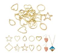 Bestewelry 20Pcs Alloy Open Back Bezel Pendants 10 Styles Light Gold Hollow Star Heart Oval Frame Linking Rings Charms for DIY UV Resin Pressed Flower Jewelry Making