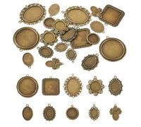 Bestewelry 20Pcs Bezel Pendant Trays 10 Styles Vintage Cabochon Bezel Settings Trays Charms Tibetan Style Oval Trays Pendant Blanks for DIY Crafts Photo Necklace Jewelry Making