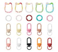 Bestewelry 20Pcs Keychain Clasp Set Lovely Cat Shaped Spring Gate Rings Colorful Paw Print Spray Painted Alloy Swivel Snap Hooks Clasps for Bag Purse Strap Keyring Phonechain Jewelry Making