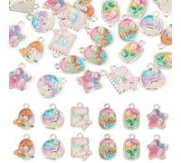 Bestewelry 24Pcs Flower Charms for Jewelry Making, Spring Theme Vintage 3D Oil Painting Silver Enamel Charms Imitation Pearl Flower Alloy Pendants for Bracelets Necklace Keychain DIY Crafts