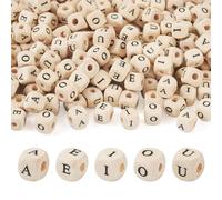 Bestewelry 250pcs Wooden Alphabet Bead 8mm Initial Letter Cube Beads Square Initial Vowel Letter A/E/I/O/U Wood Beads for Name Bracelets Jewelry Making