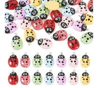 Bestewelry 28Pcs Acrylic Insect Charms Pendants 7 Colors Cute Ladybug Charms Flatback Animal Flying Insect Ladybird Charms with Loop for DIY Crafts Earrings Bracelets Necklaces Jewelry Making