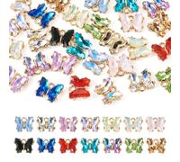 Bestewelry 28pcs Glass Butterfly Charms Pendant Colorful Rhinestone Butterfly Charms Light Gold Gemstone Butterflies Charm for DIY Bracelets Earrings Necklaces Jewelry Making