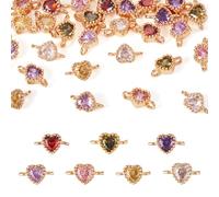 Bestewelry 28Pcs Heart Connector Charms Pendant 18K Gold Plated Pave Cubic Zirconia Heart Charms Crystal Heart Link Charms with Double Loops for DIY Earrings Necklace Bracelet Jewelry Making