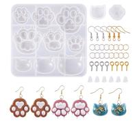 Bestewelry 3 pcs Cat Dog Paw Print Resin Casting Molds Cat Head Silicone Resin Mold Foot Print UV Resin Mould for Pet Theme Epoxy Crafts Jewelry Making