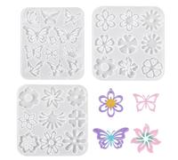 Bestewelry 3 pcs Flower 3D Making UV Resin Mould Butterfly Bug Epoxy Resin Molds Floral Silicone Jewellery Making Casting Molds for Epoxy DIY Making Crafts