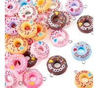 Bestewelry 30 Pcs Chocolate Donut Opaque Resin Pendants with Loop 22-23.5mm Colorful Round Doughnut Resin Pendant Charms for Jewelry Making DIY Earrings Necklace Crafts