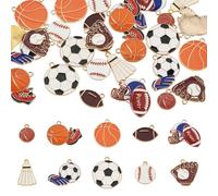 Bestewelry 30 pcs Sports Alloy Enamel Pendants Football Basketball Dangle Charms Rugby Badminton Enamel Pendants for Necklace Bracelet Earring Jewelry DIY Making