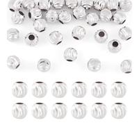 Bestewelry 30Pcs 4mm Corrugated Beads 925 Sterling Silver Corrugated Round Spacer Beads Mini Silver Pumpkin Loose Beads for DIY Crafts Necklace Bracelet Earrings Jewelry Making