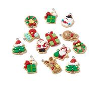 Bestewelry 30Pcs Christmas Charms Mixed Shapes Christmas Theme Opaque Resin Pendants with Platinum Tone Iron Findings for Bracelet Jewelry Making