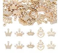 Bestewelry 30Pcs Rhinestone Crown Charms Golden Crystal Alloy Queen Crown Charms Shiny Diamond Alloy Charm for DIY Necklace Bracelet Earrings Craft Jewelry Making