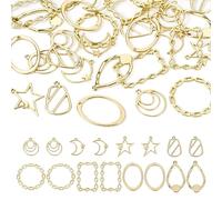 Bestewelry 32Pcs Alloy Open Bezel Hollow Frame Charms 8 Styles Golden Moon Star Rectangle Teardrop Oval Frame Pendants with Loop for Resin Necklace Jewelry Making DIY Crafts