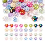 Bestewelry 32pcs Cat Dog Footprint Acrylic Beads - Rainbow Iridescent UV Plating - Paw Print - DIY Bracelet Necklace Keychain Jewellery Making