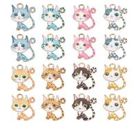 Bestewelry 32Pcs Enamel Cat Charms Pendants Cute Kitten Alloy Charm Cartoon Pet Animals Dangle Charms for Collar Bracelet Necklace Keychain DIY Crafts Jewelry Making