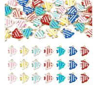 Bestewelry 35 pcs Stainless Steel Sea Animals Charms Goldfish Enamel Charms Tropical Fish Golden Dangle Pendants for Summer Beach Necklace Bracelet Earring Jewelry DIY Making