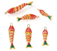 Bestewelry 3Pcs Ocean Fish Enamel Pendants Red Cute Sea Animal Charms Rack Plating Brass Cubic Zirconia Fish Charms for DIY Bracelet Necklace Dangle Earrings Jewelry Making 26.5-46x8-10.5x6-7.5mm