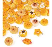 Bestewelry 40 Pcs Bread Theme Resin Pendants with Loop Bulk Mini Bread Donuts Food Resin Charms for Jewelry Making DIY Earrings Necklace Crafts