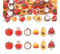 Bestewelry 42Pcs Fruit Opaque Resin Pendants Orange Watermelon Coconut Pomegranate Tomato 3D Imitation Food Charms with Platinum Tone Loops for Jewelry Making DIY Craft Necklace Earring Keychain