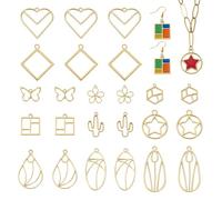 Bestewelry 44Pcs Alloy Open Back Bezel Pendants 11 Styles Golden Hollow Frame Dangle Charms Butterfly Flower Geometry Charms for DIY UV Resin Earrings Necklace Pressed Flower Jewelry Making