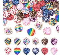 Bestewelry 48 Pcs Heart Enamel Charms Leopard Print Flower Dangle Charms Colorful Metal Pendants for Jewelry Craft Necklace Bracelet Earring Accessory Key Chain Phone Charm