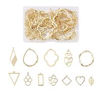 Bestewelry 48Pcs Open Back Bezel Pendants Golden Geometric Blank Hollow Frame Charms for Earrings Necklace DIY UV Resin Pressed Flower Jewelry Making