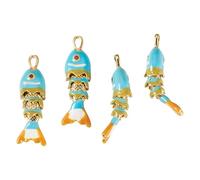 Bestewelry 4Pcs Rack Plating Brass Ocean Fish Pendants Light Sky Blue Cute Sea Animal Pendants Cubic Zirconia Enamel Fish Charms for DIY Bracelet Necklace Dangle Earrings Jewelry Making 26.5x8x6mm