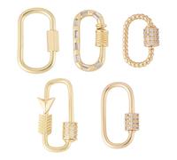 Bestewelry 5 Pcs Brass Micro Pave Clear Cubic Zirconia Screw Lock Charms Golden Oval Locking Clasps Quick Links for Bracelet Necklace Making Jewelry Crafts
