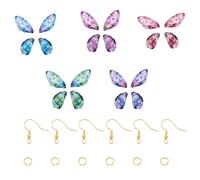Bestewelry 5 Sets Resin Butterfly Wings Earring Charms Fairy Wing Resin Pendants with Earring Hooks & Jump Rings for DIY Jewelry Making Keychain Hanging