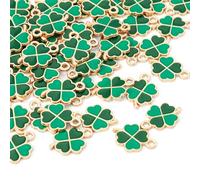 Bestewelry 50 Pcs Clover Alloy Enamel Pendants Golden Green Flat Clovers Charms 18mm Four-Leaf Clover Lucky Charms for St Patrick's Day Necklace Making Jewelry Crafts
