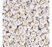 Bestewelry 500 pcs Acrylic Alphabet Beads Initial Letter S Acrylic Plastic Bead 7 mm White Flat Round Letter Loose Spacer Bead for Name Bracelet Jewelry Making