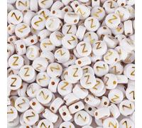 Bestewelry 500 pcs Acrylic Alphabet Beads Initial Letter Z Acrylic Plastic Bead 7 mm White Flat Round Letter Loose Spacer Bead for Name Bracelet Jewelry Making
