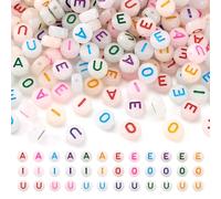 Bestewelry 500pcs Glow in The Dark Vowel Letter Beads Flat Round Luminous Acrylic Alphabet Beads with Letter A E I O U for Jewellery Making