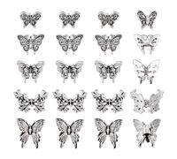 Bestewelry 50Pcs Alloy Butterfly Beads 5 Styles Antique Silver Butterfly Spacer Beads 3D Tibetan Style Filigree Flying Insect Butterfly Beads for DIY Necklace Bracelets Crafts Jewelry Making