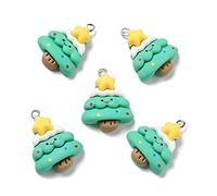 Bestewelry 50Pcs Aquamarine Tree Christmas Theme Opaque Resin Pendants with Platinum Tone Iron Loops for Necklace Earring Jewelry Making