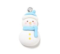 Bestewelry 50Pcs Blue Snowman Christmas Theme Opaque Resin Pendants with Platinum Tone Iron Loops for Necklace Earring Jewelry Making