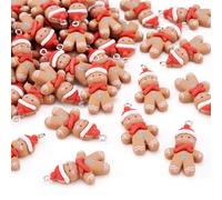Bestewelry 50Pcs Christmas Theme Charms Lovely Opaque Red Gingerbread Man Resin Charms Sandy Brown Gingerbread Man Charm with Platinum Tone Iron Loops for Necklace Earring Jewelry Making