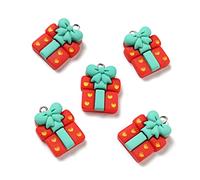 Bestewelry 50Pcs Red Box Christmas Theme Opaque Resin Pendants with Platinum Tone Iron Loops for Necklace Earring Jewelry Making