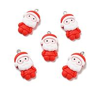Bestewelry 50Pcs Red Santa Claus Christmas Theme Opaque Resin Pendants with Platinum Tone Iron Loops for Necklace Earring Jewelry Making