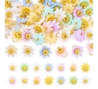 Bestewelry 50Pcs Resin Flower Charm Pendants AB Color Pastel Floral Dangle Charms Colorful Daisy Sunflower with Loop for Jewelry Making Necklace Earrings Bracelet DIY Crafts, Acrylic, No Gemstone