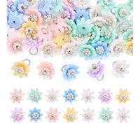 Bestewelry 50Pcs Resin Flower Charm Pendants AB Color Pastel Floral Dangle Charms Colorful Daisy Sunflower with Loop for Jewelry Making Necklace Earrings Bracelet DIY Crafts, Acrylic, No Gemstone