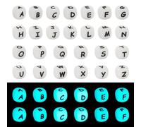 Bestewelry 52pcs Glow in The Dark Silicone Letter Beads 12mm Cube Letter A~Z Loose Beads Luminous Alphabet Rubber Craft Beads for Bracelet Jewelry Making