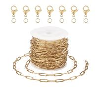 Bestewelry 5m 18K Gold Plated Paperclip Chains 304 Stainless Steel Soldered Link Chains with Lobster Claw Clasps Jump Rings for Necklace Jewelry Making