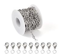 Bestewelry 5m 304 Stainless Steel Figaro Chains Oval Link Chains Necklace Chain with Lobster Claw Clasp Jump Rings for Men Women Hip Hop Jewelry Making