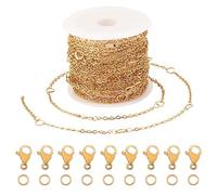 Bestewelry 5m Real 18K Gold Plated Heart Link Chains 304 Stainless Steel Soldered Chain with Jump Ring Lobster Claw Clasps for Men Women Jewelry Making