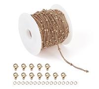 Bestewelry 5m Rose Gold Satellite Chains 304 Stainless Steel Soldered Beaded Link Chains with Lobster Claw Clasps Jump Rings for Necklace Jewelry Making