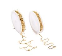 Bestewelry 6.56 Ft/Roll Brass Cable Chains & Bar Link Chains with Star & Moon Charms 2 Rolls Soldered Golden Handmade Brass Chains with Spool for Jewellery Making