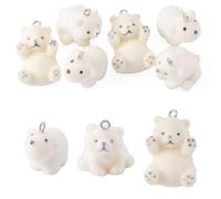 Bestewelry 6 pcs Polar Bear Resin Pendants Flocky White Bears Resin Dangle Charms Cute Animals Pendants with Loop for DIY Earring Necklace Keychain Jewelry Making Crafts