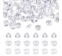 Bestewelry 60 pcs Faceted Cubic Zirconia Stone Cabochon CZ Diamond Rhinestone Cabochon Clear Crystal Round Square Triangle Pointed Back Cabochons for Nail Art Deco Jewellery Making Embellishment